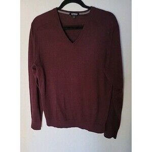 Express Merino Wool Blend V-Neck Sweater Mens Size L Burgundy Classic Preppy
